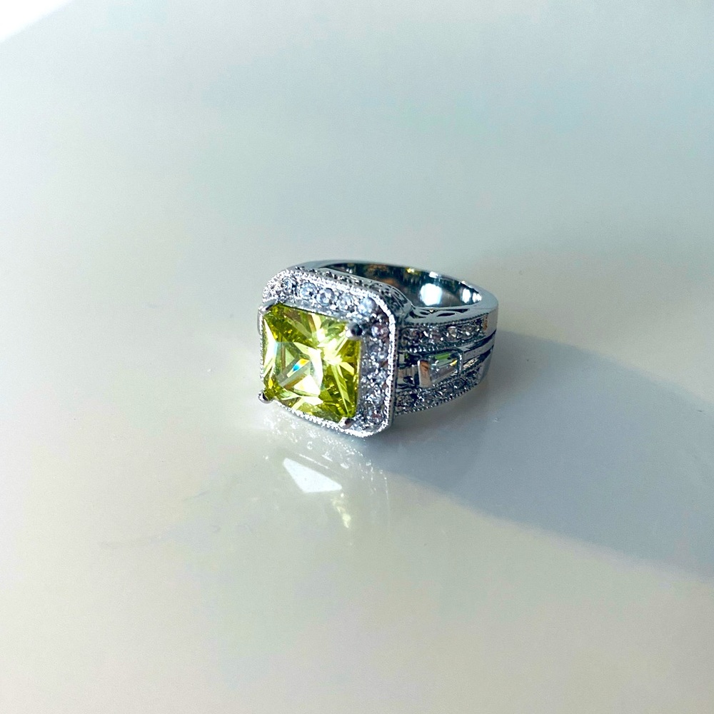 Cushion Cut Faux Yellow Diamond Costume Ring